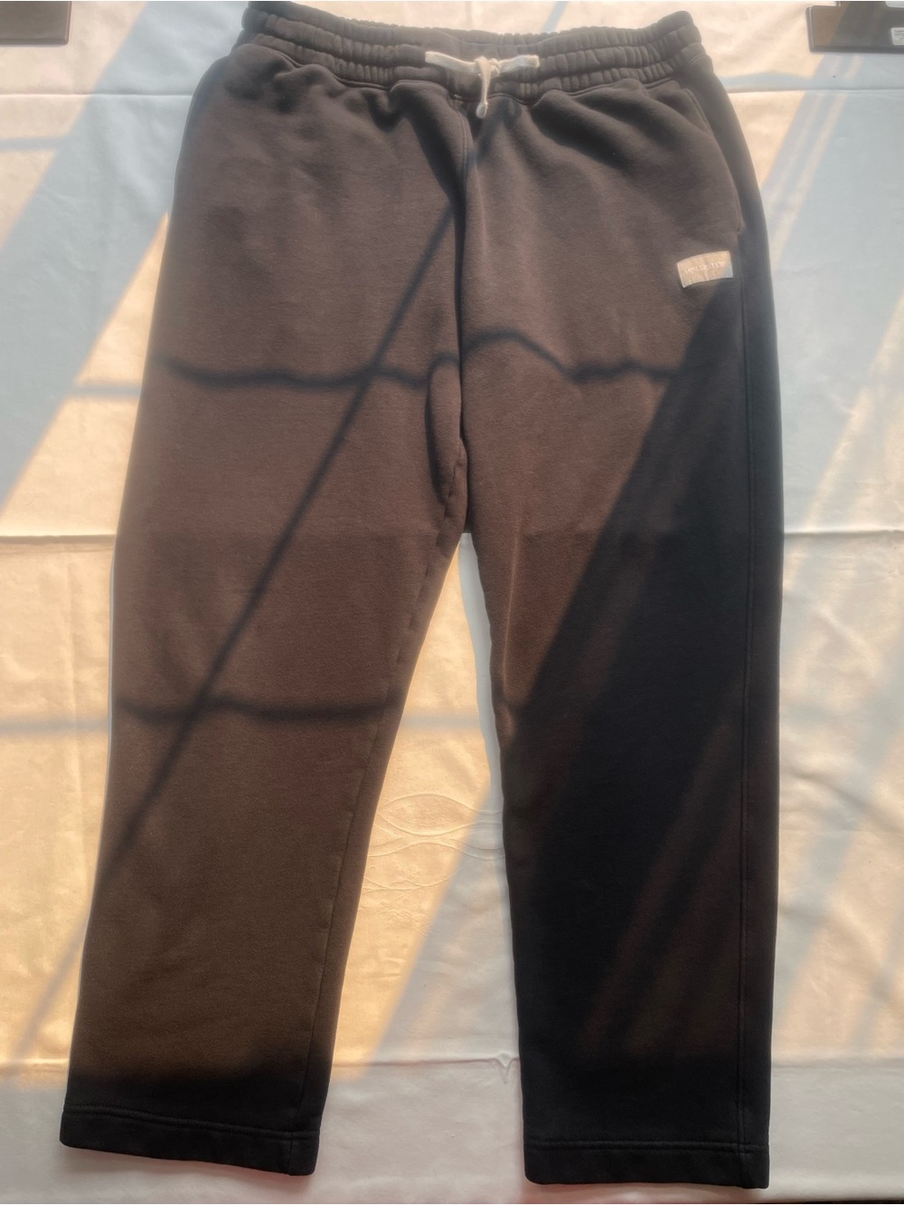 Hollister Charcoal Black Drawstring Fleece Sweatpants Straight Leg Size M